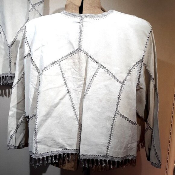 Tan Suede Skirt Suit Womens 4X Midi Crochet Patchwork - Picture 2 of 8